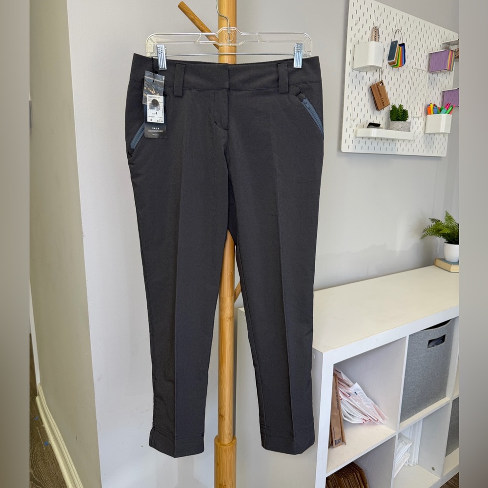 NWT Adidas Golf Pants Womens 4 (31x28) Black/Lead Stretch Nylon Zip Pocket